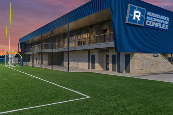 the Round Rock Multipurpose complex at sunset